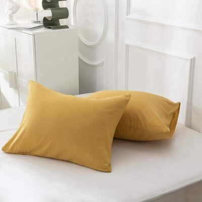 Mustard Yellow Pillow Cases - Standard Size Solid Color Bed Pillow Cover Set of 2 with Envelope Closure