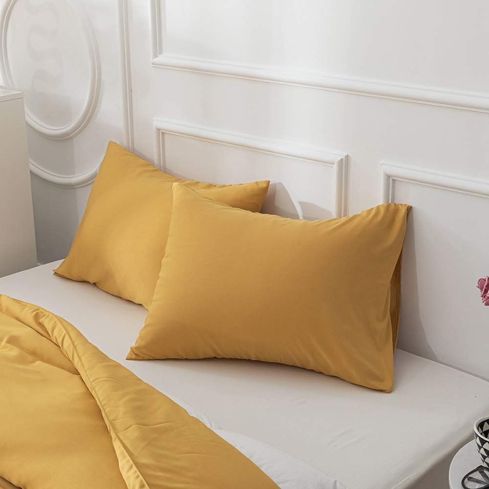Mustard Yellow Pillow Cases - Standard Size Solid Color Bed Pillow Cover Set of 2 with Envelope Closure - Image 2