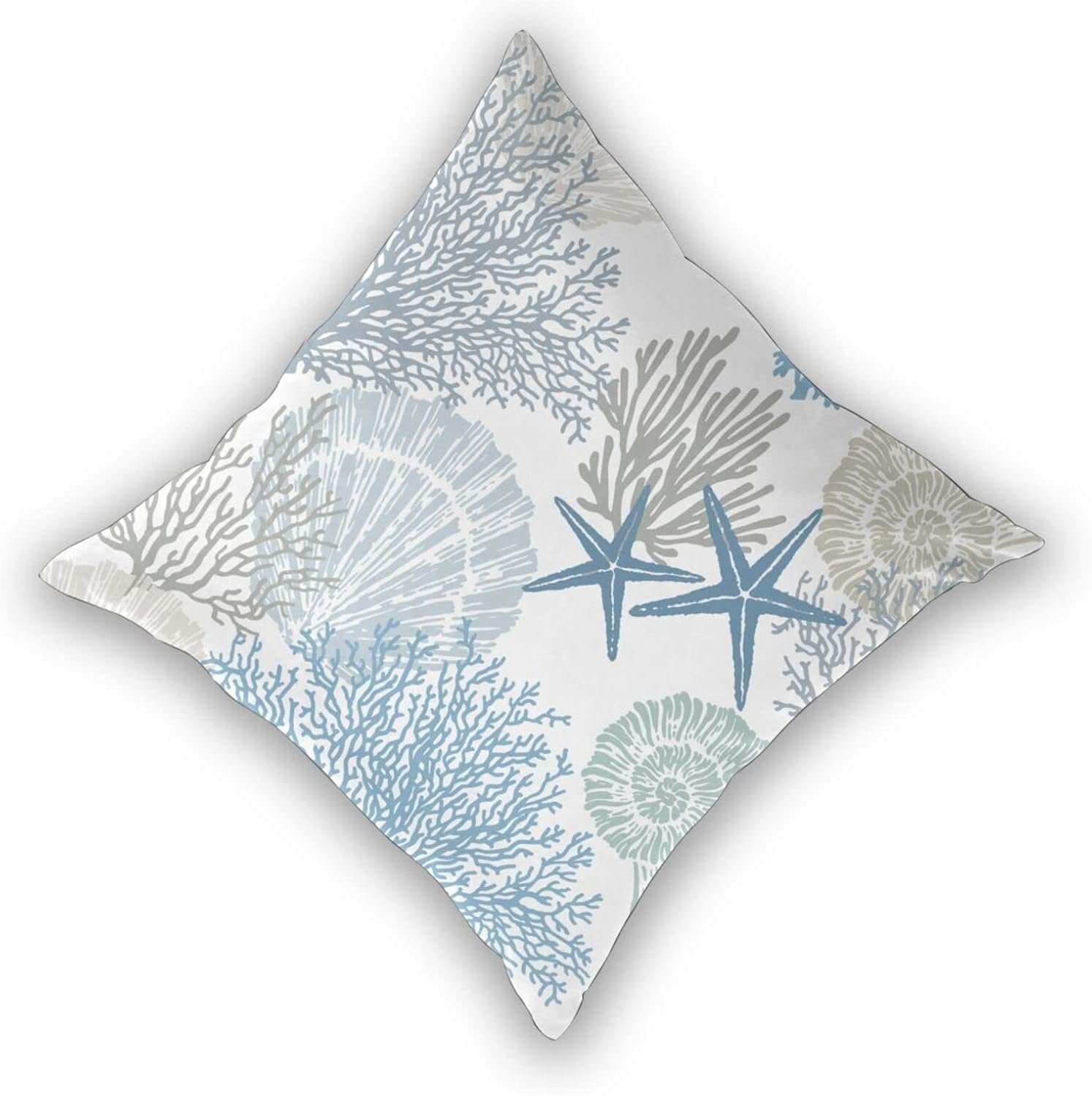 Coastal Throw Pillow Cover 18X18 Inch Pack of 2,Summer Ocean Themed Pillow Covers Square Cotton Seashell Starfish Beach Pillow Cases Cushion for Bedroom Home Sofa Decoration - Image 2