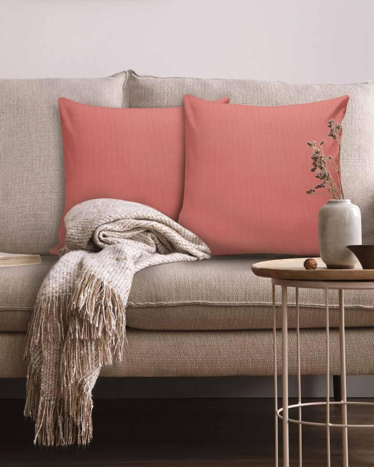Throw Pillow Covers 18x18 Inch Coral Red Pillow Cases for Couch Sofa Bed Home Decor Solid Color Set of 2 Pillow Covers - Image 2