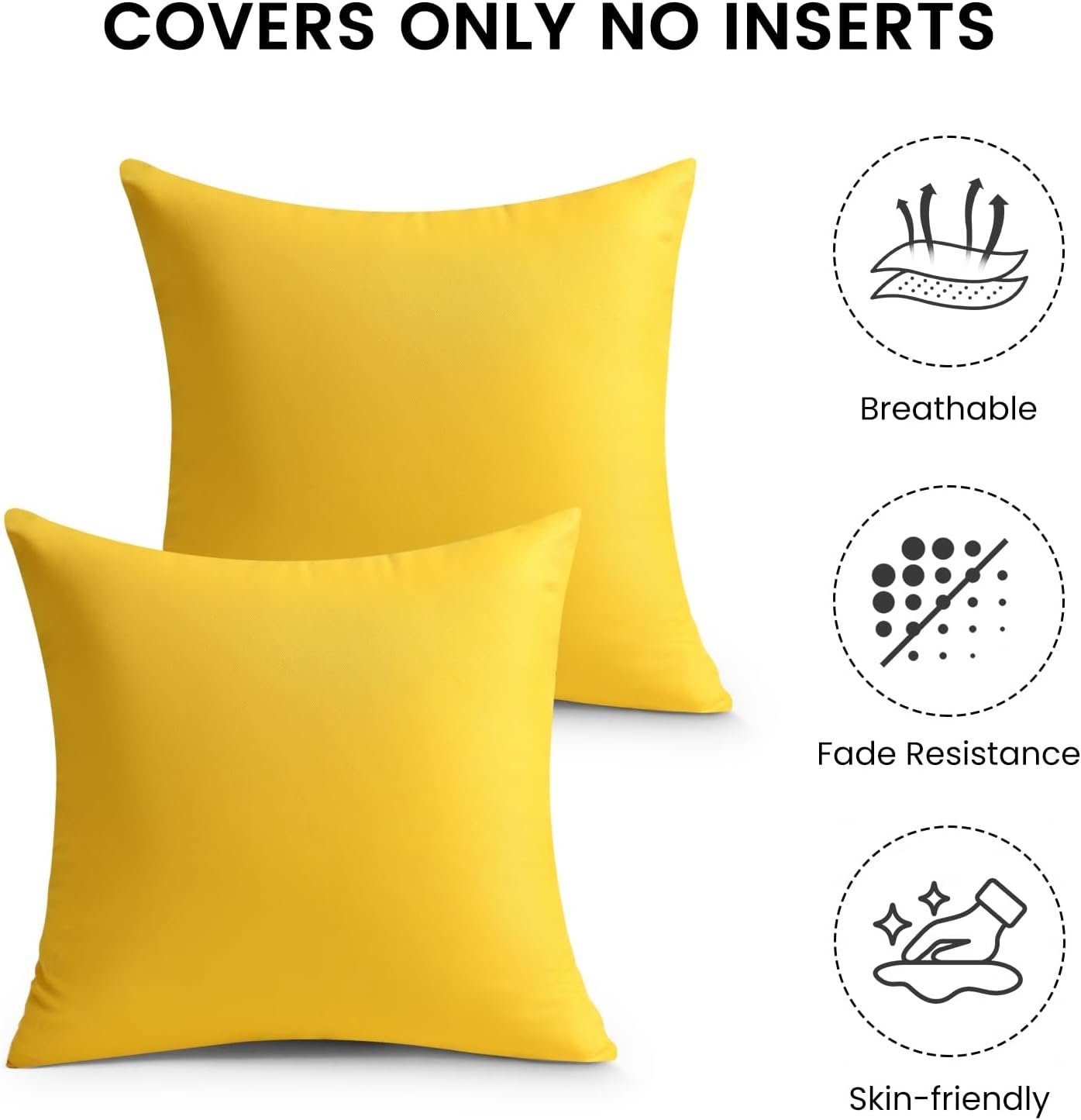 Outdoor Pillow Covers Set of 2, Decorative Farmhouse Waterproof Pillow Covers, Solid Linen Pillowcase Cushion Covers for Patio Garden Balcony Couch Sofa 18x18 inch, Yellow - Image 2