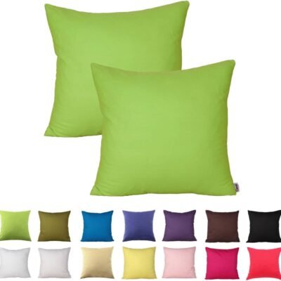 2 Pcs Solid Color Cotton Decorative Pillowcase Cushion Cover for Sofa Throw Pillow Case Available in 14 Colors & 5 Sizes (16 x 16 inch (40 x 40 cm), Green)
