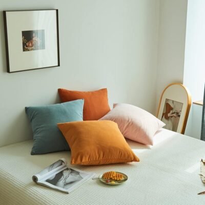 Decorative Throw Pillow Covers 16x16in Set of 4,Solid Color Pillows Soft Decorative Square Couch Pillow Covers ，Mix and Match Home Decor for Sofa Bedroom ()