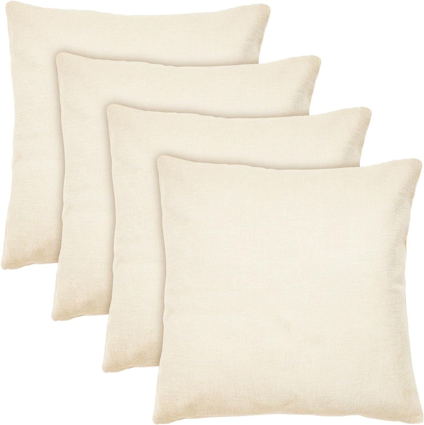 4 Pack of Canvas Throw Pillow Covers, 17x17 Blank Pillow Cases (Cream Color, Cotton Material)