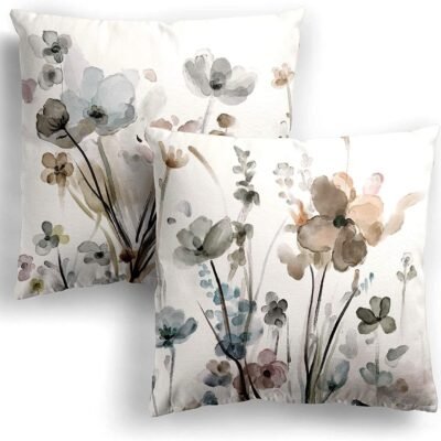Flower Throw Pillow Covers 18x18 Set of 2, Flowers Pillow Cushion Cases, Modern Decorative Square Pillowcases for Sofa Couch Bedroom Living Room Car