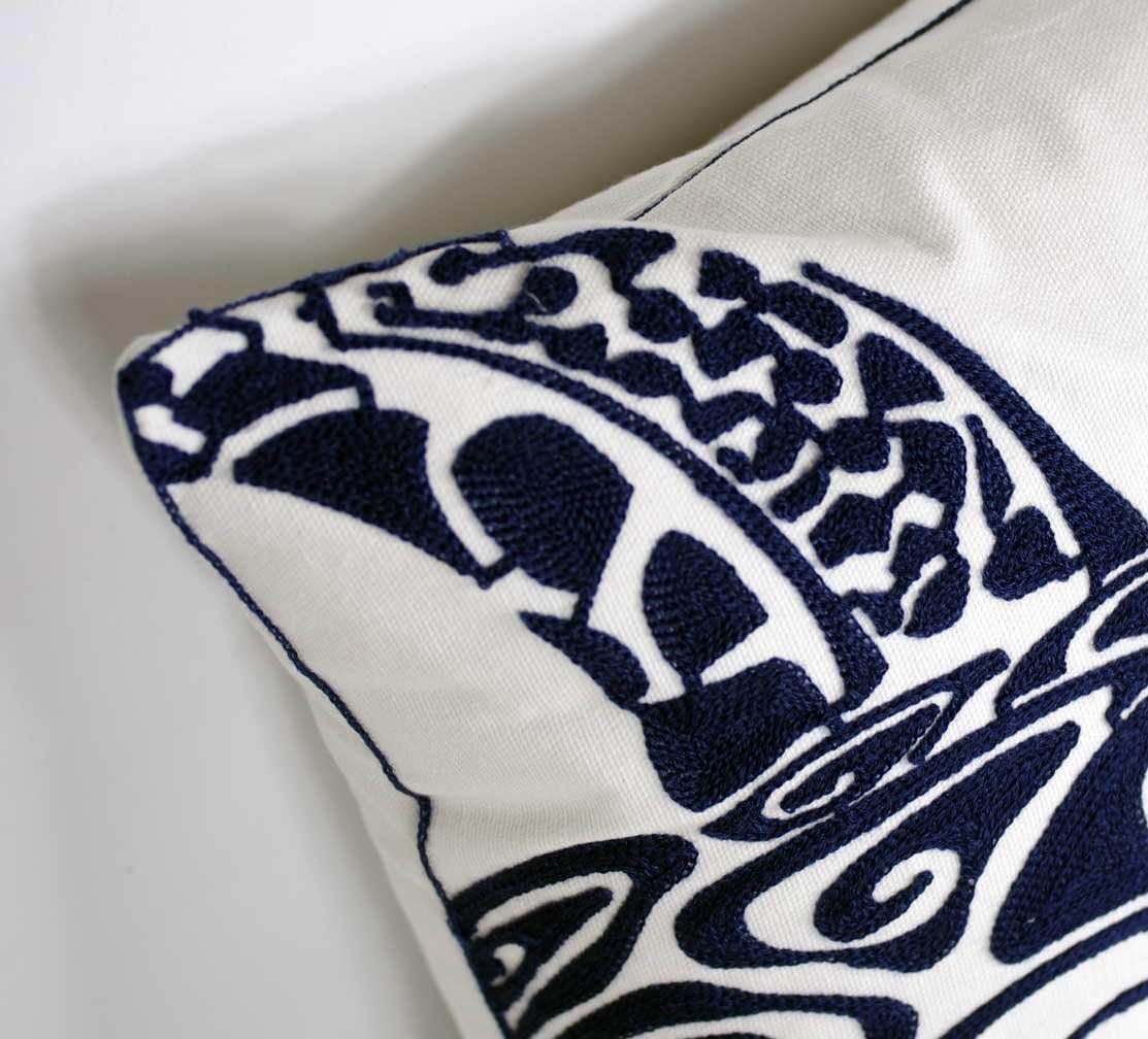 Embroidered Cute Nautical Animal Pillow Cover,Square 18 Inches Decorative Canvas Pillow Cover for Nautical Style Deco by (Navy-Sea Turtle) - Image 2