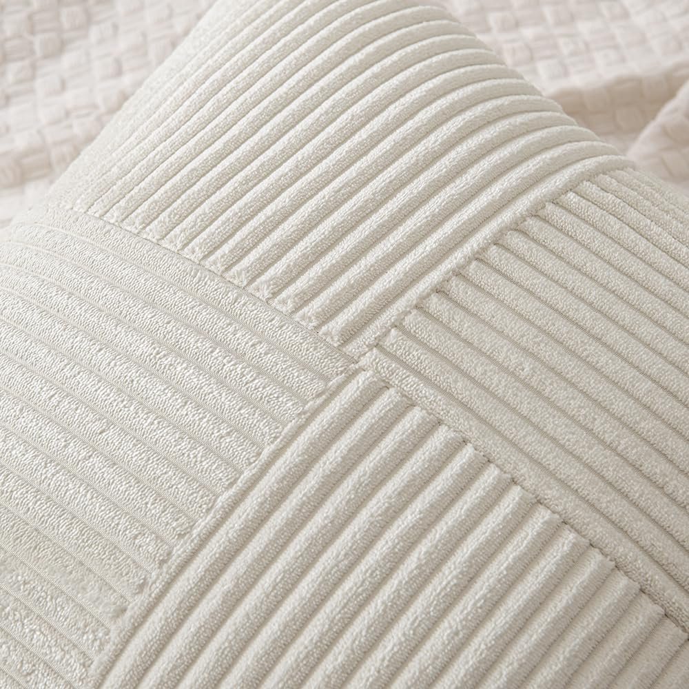 Beige Corduroy Pillow Covers Pack of 2 Boho Decorative Spliced Throw Pillow Covers Soft Solid Couch Pillowcases Cross Patchwork Textured Cushion Covers for Living Room Bed Sofa 18x18 inch - Image 2