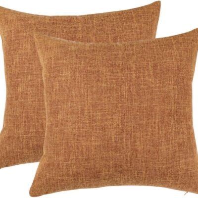Pack of 2 Linen Throw Pillow Covers, Blank Cotton Lined Linen Cushion Cover,Decorative Square Throw Pillowcases for Couch Sofa Bed,18" x 18", Orange