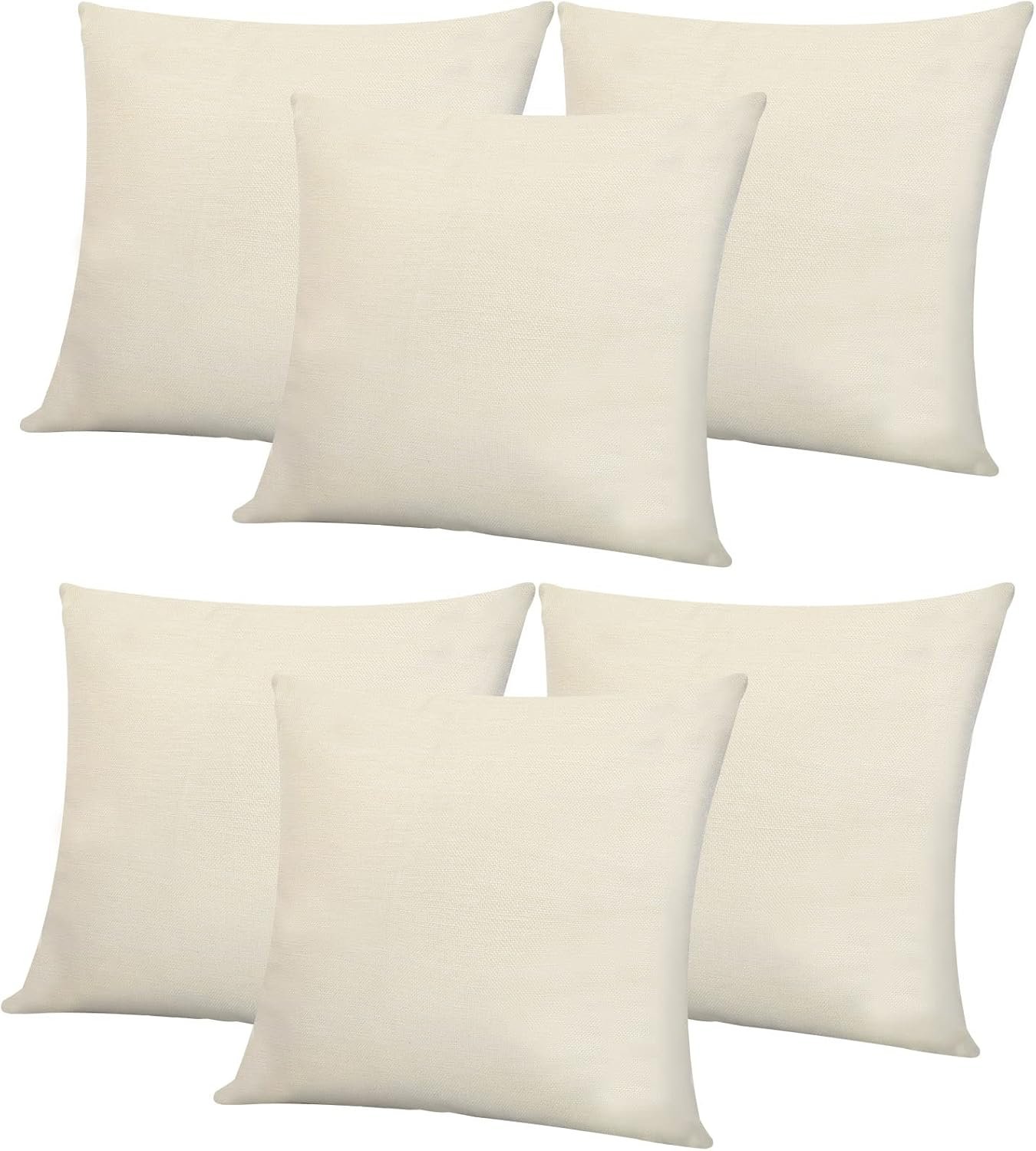 Blank Pillow Covers 18x18Inch Sublimation Throw Pillow Cases Bulk for HTV Heat Transfer Vinyl Set of 6 Beige Linen