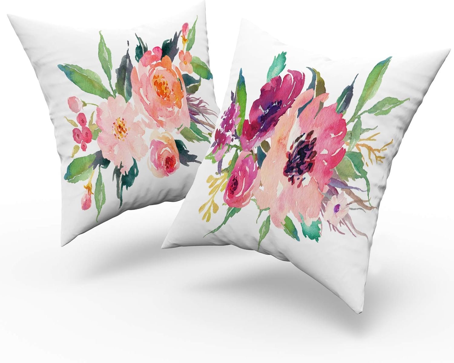 Set of 2 Throw Pillow Covers Watercolor Floral Pink Flower Decorative Pillow Cases Home Decor Square 18x18Inches Pillowcases - Image 2