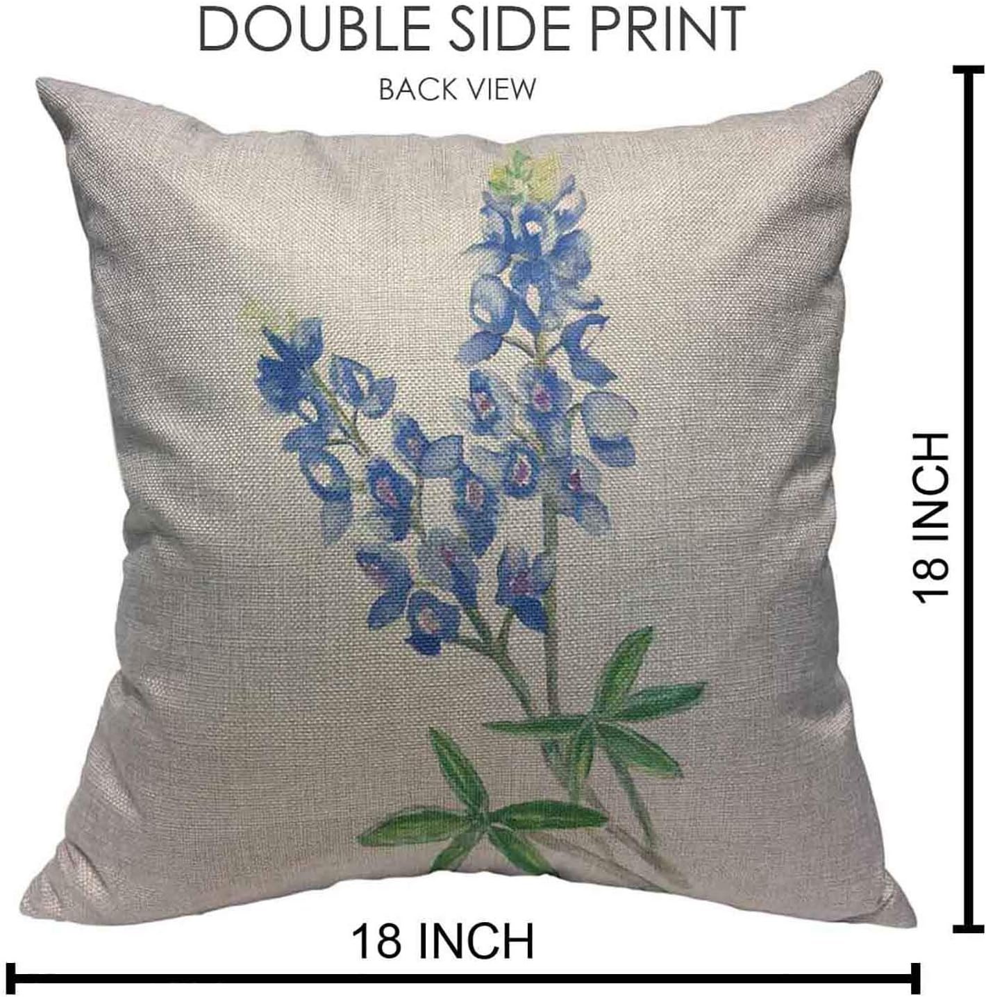 Throw Pillow Covers Blue Watercolor Bluebonnet Cotton Linen Decorative Square Pillowcases Cushion Cover 18 X 18 Inch - Image 2