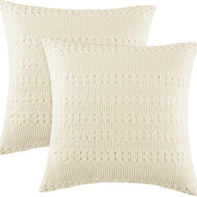 100% Cotton Waffle Weave Pillow Covers 24" x 24", 2 Pack Luxury Square Shell for Elegant Home  No Filling, Luxury Aesthetic Soft Pillow Covers for Bed, Cannoli Cream