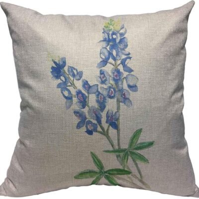 Throw Pillow Covers Blue Watercolor Bluebonnet Cotton Linen Decorative Square Pillowcases Cushion Cover 18 X 18 Inch