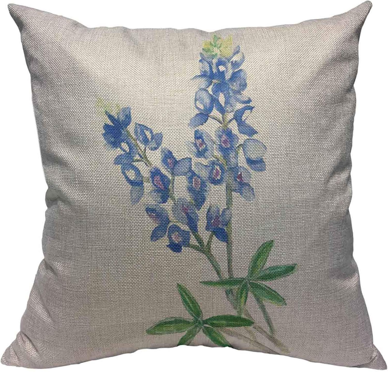 Throw Pillow Covers Blue Watercolor Bluebonnet Cotton Linen Decorative Square Pillowcases Cushion Cover 18 X 18 Inch