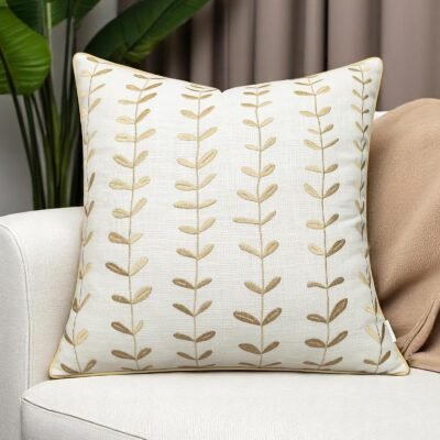 Embroidered Lollipop Cushion Cover - 20x20 Inches Square - 100% Cotton Ivory Throw Pillow Case - Soft Elegant Texture - Stylish Addition to Home Interiors, Bedroom, Office,