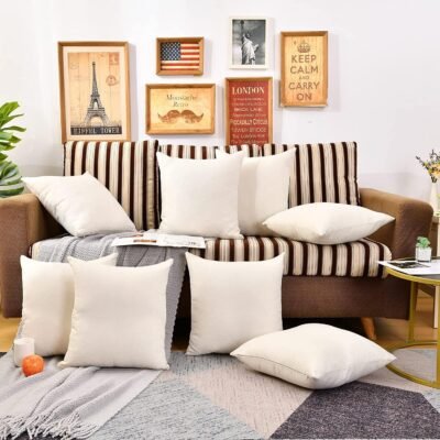 Throw Pillow Covers Bulk Plain Linen Blank Couch Cushion Case for Vinyl Sublimation HTV Ironing Craft Embroider Decoration 16 x 16 Inch Beige Set of 10