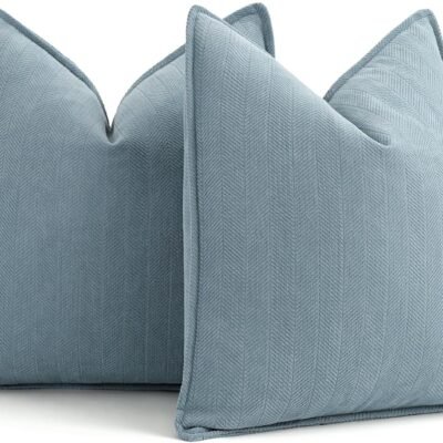 Throw Pillow Covers 18x18 Set of 2 Chenille Pillow Covers with Elegant Design Soft and Luxurious Decorative Throw Pillows for Couch, Bed, and Home Decor,Light Blue