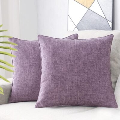Linen Throw Pillow Covers Pack of 2, 18x18 Inch Accent Cushion Covers for Living Room, Bedroom, Decorative Solid Color Pillow Covers for Couch, Sofa, Chair, Lavender Mist