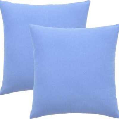 Pack of 2 Cotton Pillow Covers Decorative Square Throw Pillowcase Soft Solid Cushion Case for Spring Summer Easter Sofa Bedroom Car - 18x18 Inch - Light Blue