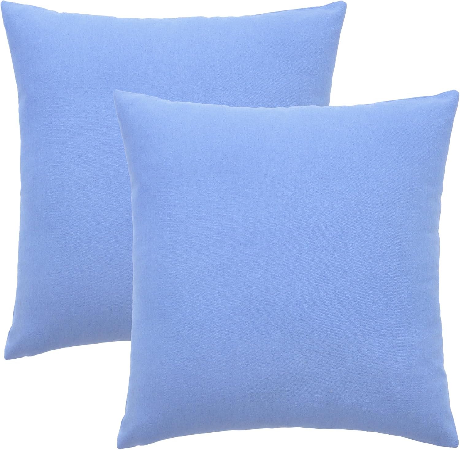 Pack of 2 Cotton Pillow Covers Decorative Square Throw Pillowcase Soft Solid Cushion Case for Spring Summer Easter Sofa Bedroom Car - 18x18 Inch - Light Blue