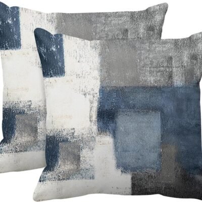 Set of 2 Decorative Throw Pillow Covers Cases Blue and Grey Abstract Art Painting Modern Double Sided Home Square Decor Pillow Case Cover Cushion Sofa 18" X 18" Pillowcases