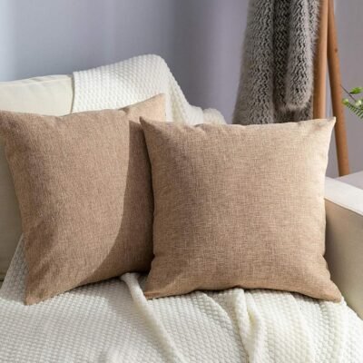 Linen Throw Pillow Covers Square Solid Farmhouse Burlap Cushion Covers for Bed Couch Sofa Bench, 18 x 18 inch (45 cm), Natural Linen, Set of 2