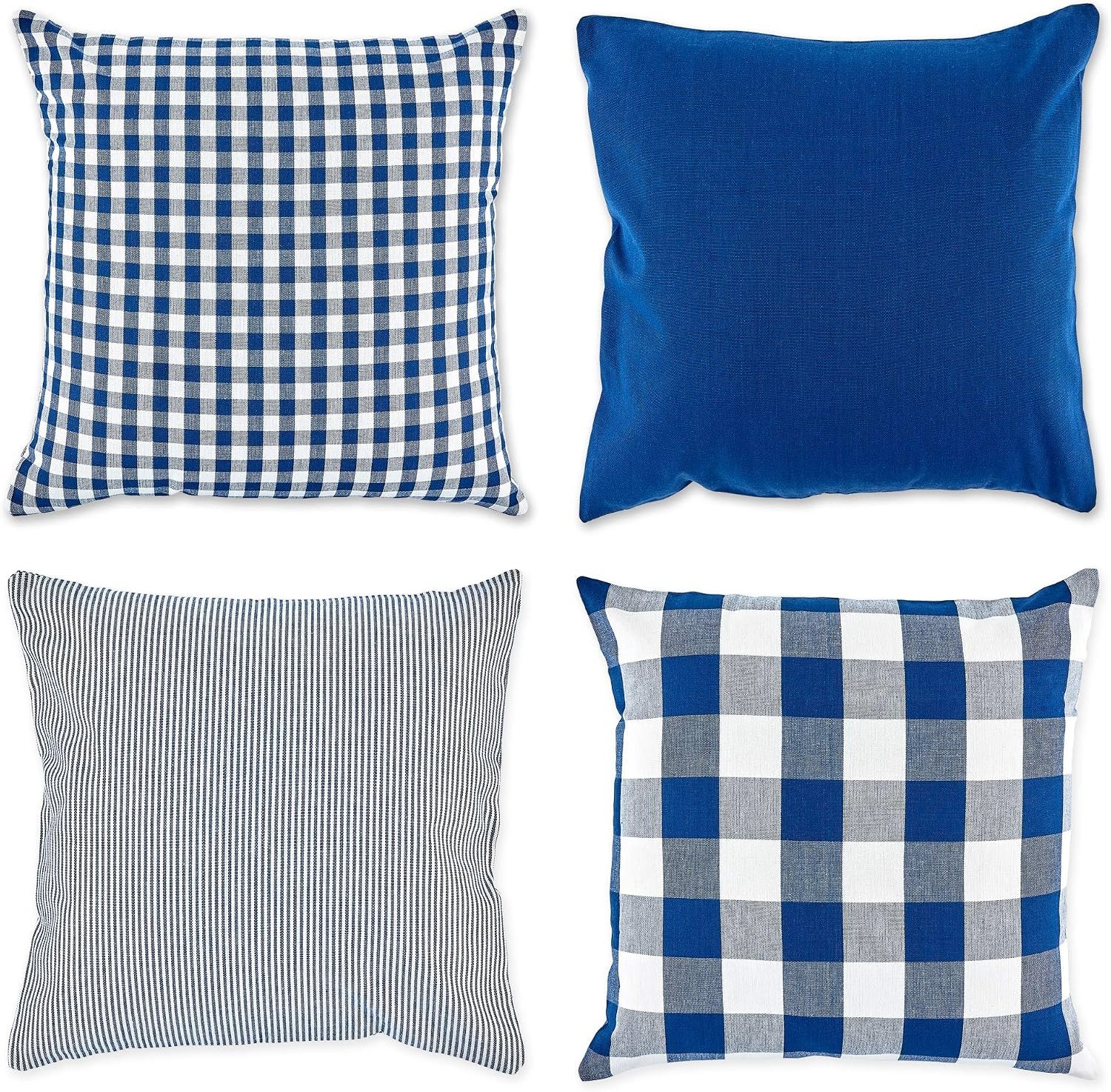 Decorative Square Throw Pillow Cover Collection Cotton, Machine Washable, Hidden Zipper, 18x18, Navy Assorted, 4 Piece