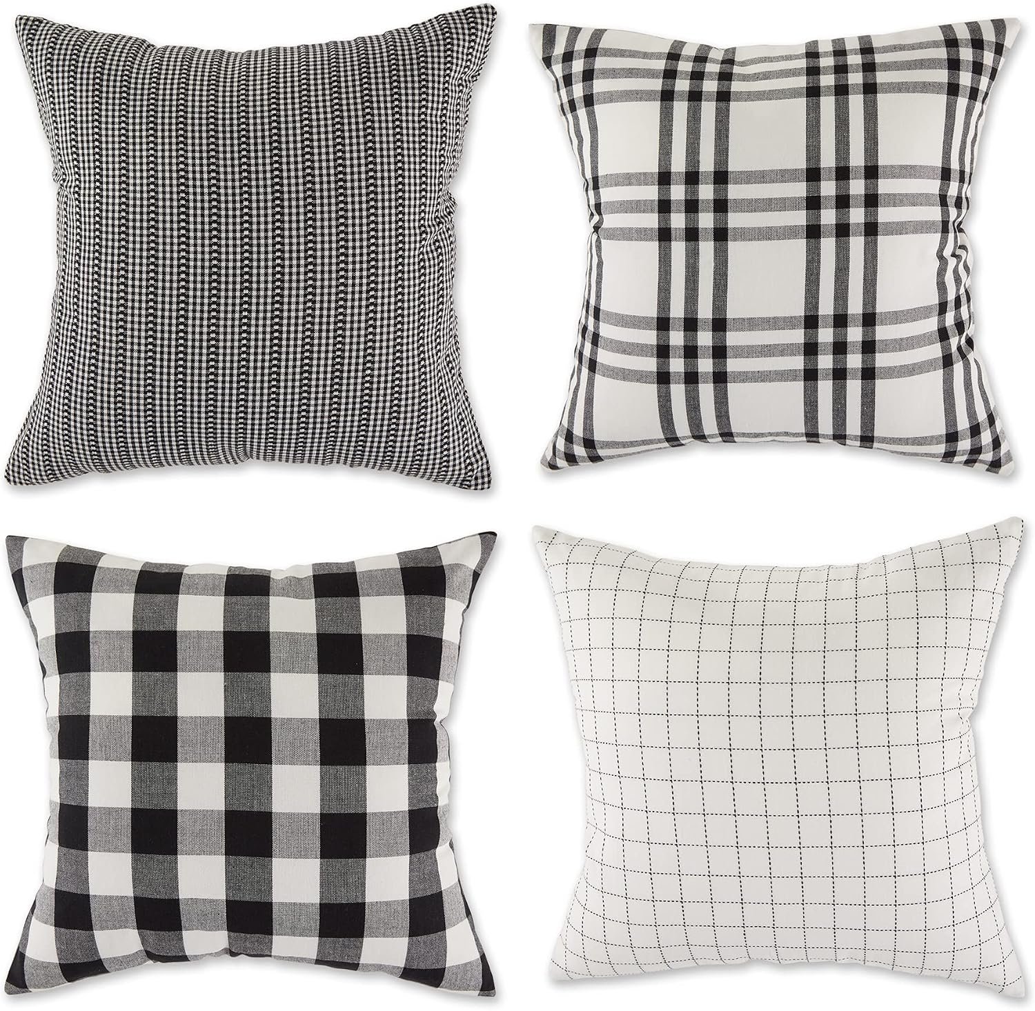 Decorative Square Throw Pillow Cushion Cover Set, Hidden Zipper, Cotton & Machine Washable, 18x18, Black , 4 Piece