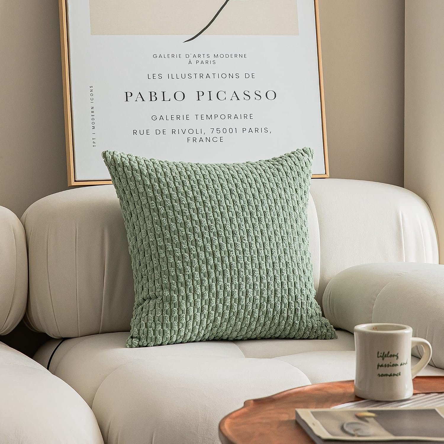 2 Packs Decorative Throw Pillow Covers 18x18 Inch for Living Room Couch Bed Spring Sofa Soft Striped Corduroy Square Cushion Case 45x45 cm Boho Home Decor Sage Green - Image 2